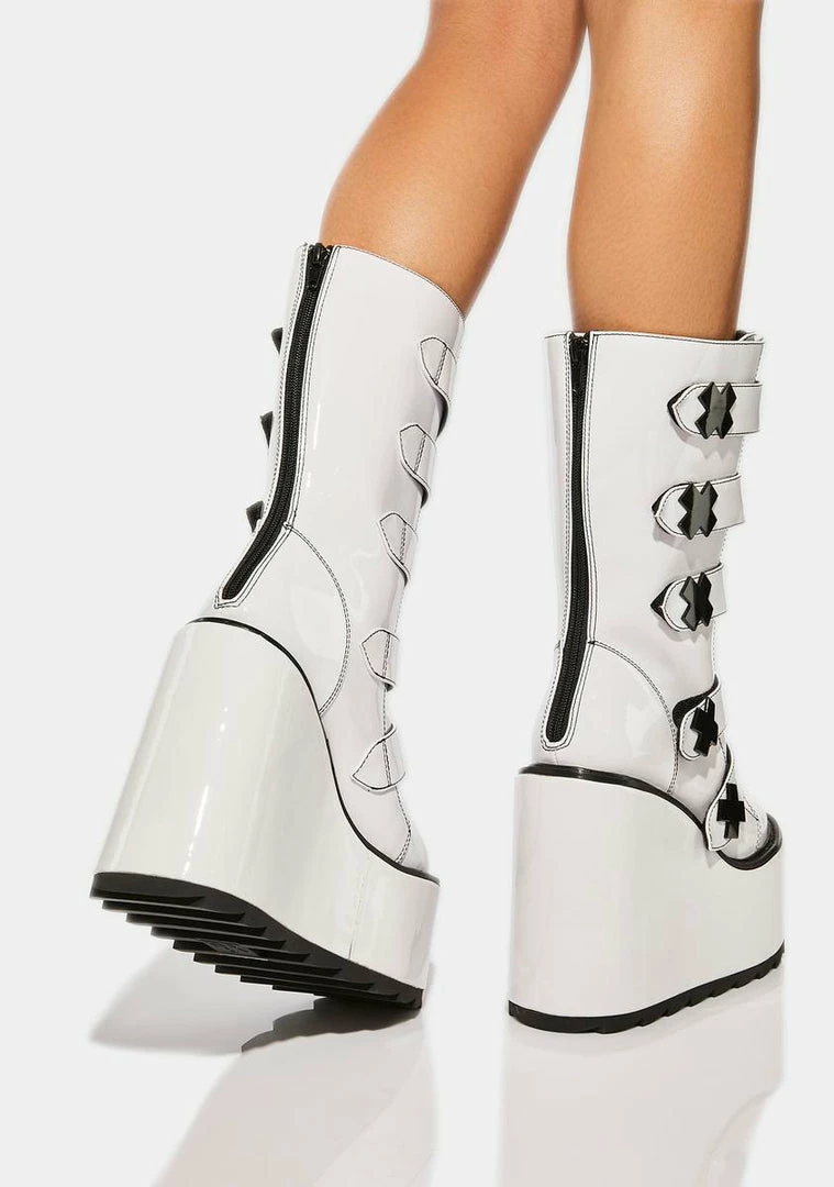 Cheapest โค๏ธ Y.R.U. White Patent Dune Strapped Platform ๐ฅพ Boots Platforms ๐ฅ 6 Y.R.U. White Patent Dune Strapped Platform Boots Platforms