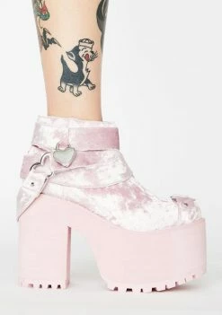 Y.R.U. Pink Velvet Cherish Heart Platform Boots