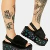 Y.R.U. Qozii Luna Reflective Faux Fur Platform Slides