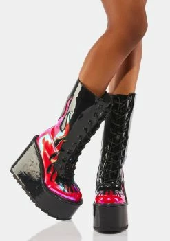 Y.R.U. Platforms Red Dune Lace-Up Flame Boots
