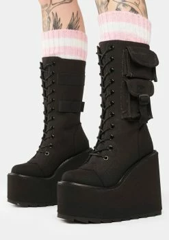 Y.R.U. Platform Boots Black Canvas Dune Desert Boots