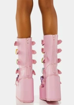 Y.R.U. Pink Dune Rainbow Boots Platforms