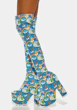 Y.R.U. Labyrinth Care Bears Blue Sky Thigh High Boots