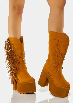 Y.R.U. Tan Bad Bitch Fringe Cowboy Boots Boots & Booties
