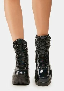 Y.R.U. Black Hologram Matrixx Hi Platform Sneakers
