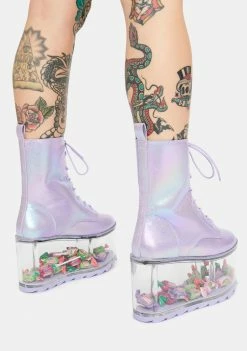 Y.R.U. Qloud Ultra Metallic Purple Platform Boots