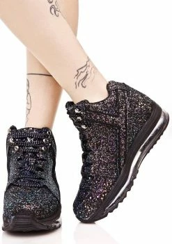 Y.R.U. Black Qozmo Aiire Glitter Sneaker