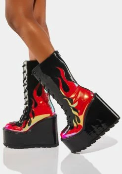 Y.R.U. Platforms Red Dune Lace-Up Flame Boots