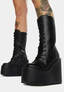 Y.R.U. Black Dune Lace-Up Platform Boots