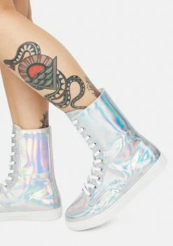 Y.R.U. CC Silver Hologram Lace-Up Boots Boots & Booties