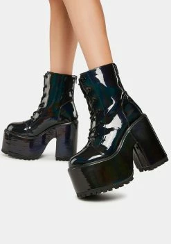 Y.R.U. Boots & Booties Black Hologram Smash Platform Boots