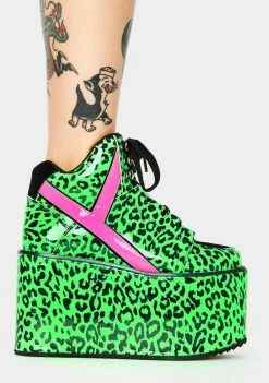 Y.R.U. Platforms Qozmo Neon Leopard Platform Sneakers