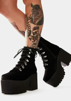 Y.R.U. Creep Velvet Platform Boots Boots & Booties