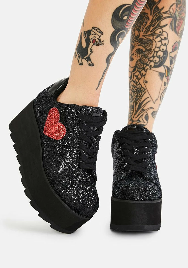 Outlet π Y.R.U. Black Lala Heart Glitter Platform π Sneakers π― 3 Y.R.U. Black Lala Heart Glitter Platform Sneakers