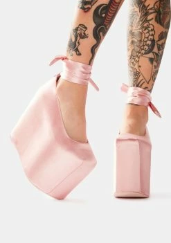 Y.R.U. Bae Pink Satin Platforms