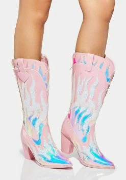 Y.R.U. Pink Space Cowgirl Flame Boots