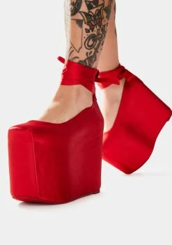 Y.R.U. Bae Red Satin Platforms