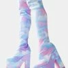 Y.R.U. Platforms Labyrinth Pastel Cloud Thigh High Platform Boots