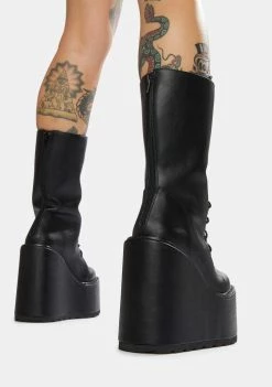 Y.R.U. Black Dune Lace-Up Platform Boots