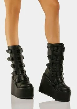 Y.R.U. Platforms Black Dune X Buckle Boots