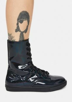 Y.R.U. Boots & Booties CC Black Hologram Lace-Up Boots