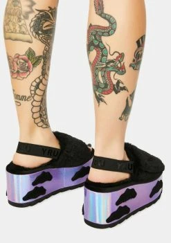 Y.R.U. Qozii Night Sky Faux Fur Platform Slides