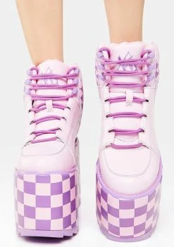 Y.R.U. Pink/Lavender Qozmo Checker Platform Sneakers