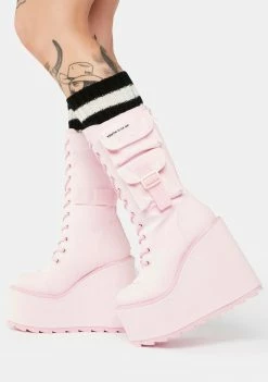 Y.R.U. Platform Boots Pink Canvas Dune Desert Boots