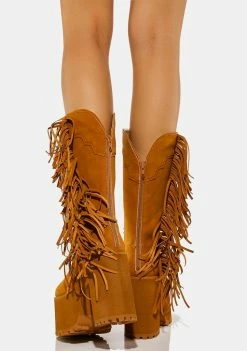 Y.R.U. Tan Bad Bitch Fringe Cowboy Boots Boots & Booties