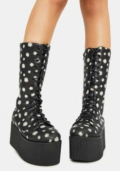 Y.R.U. Black Daisy Kaos Hi Platform Boots Platforms