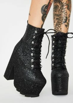 Y.R.U. Black Glitter Night Terror Platform Boots