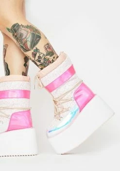 Y.R.U. Platforms Glitter Holographic Qronic Winter Boots