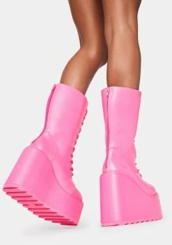 Y.R.U. Hot Pink Dune Lace Up Boots