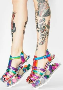 Y.R.U. Platforms Rainbow Qloud Chariot Holographic Platform Sandals
