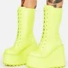 Y.R.U. Neon Yellow Dune Lace Up Boots Platforms