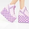 Y.R.U. Pink/Lavender Qozmo Checker Platform Sneakers