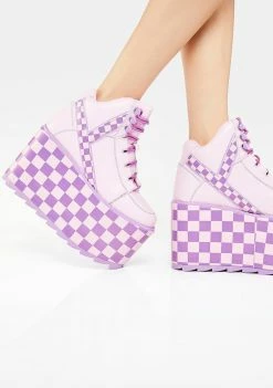 Y.R.U. Pink/Lavender Qozmo Checker Platform Sneakers