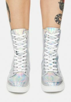 Y.R.U. CC Silver Hologram Lace-Up Boots Boots & Booties