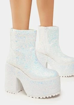 Y.R.U. White Krush Glitter Platform Boots