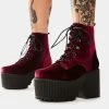 Y.R.U. Creep Burgundy Velvet Platform Boots Boots & Booties