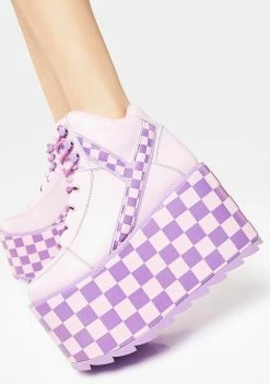 Y.R.U. Pink/Lavender Qozmo Checker Platform Sneakers