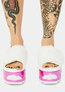 Y.R.U. Qozii Sunset Sky Faux Fur Platform Slides Platforms