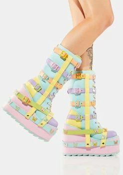 Y.R.U. Platform Boots Pastel Butterfly Dune Bondage Boots
