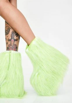 Y.R.U. Platforms Qomet Green Fur Platform Boots
