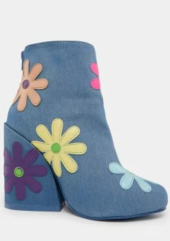 Y.R.U. Jem Daisies Denim Boots Heeled Boots