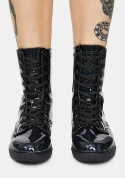 Y.R.U. Boots & Booties CC Black Hologram Lace-Up Boots