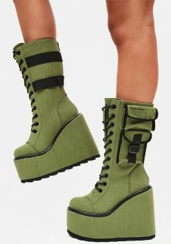 Y.R.U. Army Green Dune Desert Platform Boots