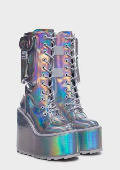 Y.R.U. Silver Hologram Dune Desert Platform Boots