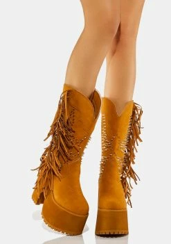 Y.R.U. Tan Bad Bitch Fringe Cowboy Boots Boots & Booties