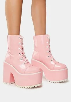 Y.R.U. Heeled Boots Pink Hologram Smash Platform Boots